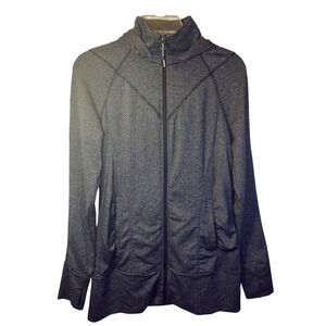 Mondetta Women's Gray Herringbone Full Zip Hooded Activewear Jacket‎ Medium